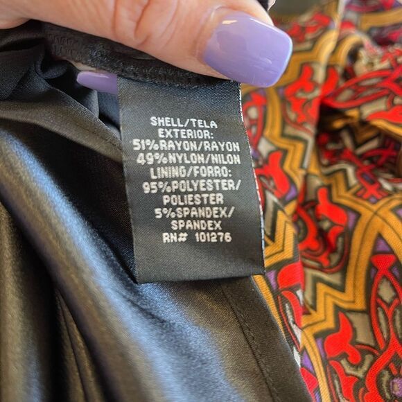 Nicole by Nicole Miller Black & Gold Print Rayon Sheath Dress sz 14 NWT - Picture 6 of 6